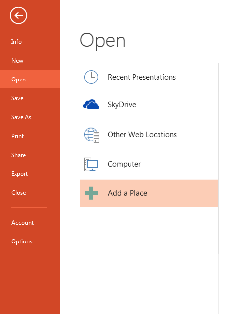 Add a place in SkyDrive account
